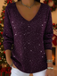 Women's Oversized Sequin Knit V-Neck Christmas Sweater in purple