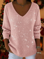 Women's Oversized Sequin Knit V-Neck Christmas Sweater in pink