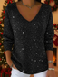 Women's Oversized Sequin Knit V-Neck Christmas Sweater in black