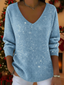 Women's Oversized Sequin Knit V-Neck Christmas Sweater in blue