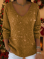Women's Oversized Sequin Knit V-Neck Christmas Sweater in gold
