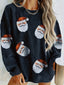 Women's Oversized Sequin Santa Christmas Sweater with Crew Neck in dark gray