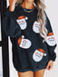 Women's Oversized Sequin Santa Christmas Sweater with Crew Neck