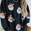 Women's Oversized Sequin Santa Christmas Sweater with Crew Neck