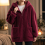 Women's Oversized Sherpa Fleece Zip-Up Hoodie with Metal Zipper in burgundy