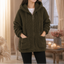 Women's Oversized Sherpa Fleece Zip-Up Hoodie with Metal Zipper in dark green