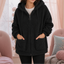 Women's Oversized Sherpa Fleece Zip-Up Hoodie with Metal Zipper in black