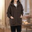 Women's Oversized Sherpa Fleece Zip-Up Hoodie with Metal Zipper in coffee