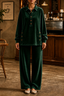 Women's Oversized Velvet Two-Piece Lounge Set with Top and Pants in green