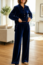 Women's Oversized Velvet Two-Piece Lounge Set with Top and Pants in navy