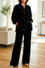 Women's Oversized Velvet Two-Piece Lounge Set with Top and Pants in black