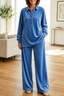 Women's Oversized Velvet Two-Piece Lounge Set with Top and Pants in sky blue