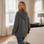 Women's Oversized Waffle Knit Henley Hoodie with Button Collar