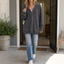 Women's Oversized Waffle Knit Henley Hoodie with Button Collar