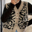 Women's patterned button front quilted vest in khaki