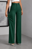 Women's Pinstripe High-Waisted Wide-Leg Pants in dark green