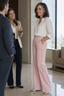 Women's Pinstripe High-Waisted Wide-Leg Pants