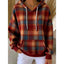 Women's Plaid Hooded Pullover Sweatshirt with Kangaroo Pocket in brown