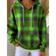 Women's Plaid Hooded Pullover Sweatshirt with Kangaroo Pocket in green