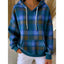 Women's Plaid Hooded Pullover Sweatshirt with Kangaroo Pocket in blue