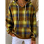 Women's Plaid Hooded Pullover Sweatshirt with Kangaroo Pocket in yellow