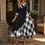 Women's Plaid Patchwork Cowl Neck Maxi Dress