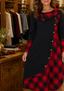 Women's Plaid Patchwork Cowl Neck Maxi Dress in black/red