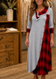 Women's Plaid Patchwork Cowl Neck Maxi Dress in gray/red