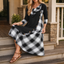 Women's Plaid Patchwork Cowl Neck Maxi Dress
