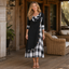 Women's Plaid Patchwork Cowl Neck Maxi Dress