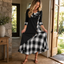 Women's Plaid Patchwork Cowl Neck Maxi Dress
