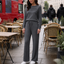 Women's Pleated Round Neck Wide-Leg Two-Piece Lounge Set in gray