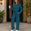 Women's Pleated Round Neck Wide-Leg Two-Piece Lounge Set in peacock green