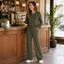 Women's Pleated Round Neck Wide-Leg Two-Piece Lounge Set