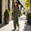 Women's Pleated Round Neck Wide-Leg Two-Piece Lounge Set