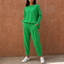Women's Pleated Wide-Leg Pants Two-Piece Loungewear Set in green