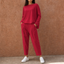 Women's Pleated Wide-Leg Pants Two-Piece Loungewear Set in red