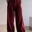 Women's Pleated Wide-Leg Pants with Tailored Waist in burgundy