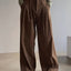 Women's Pleated Wide-Leg Pants with Tailored Waist in coffee brown