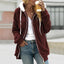 Women's plush fleece zip up hooded jacket in wine red