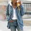 Women's plush fleece zip up hooded jacket in blue