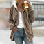 Women's plush fleece zip up hooded jacket in khaki