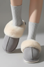 Women's Plush Lined Indoor Slippers with Textured Sole in gray
