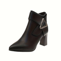 Women's pointed toe ankle boots with metal trim in black