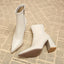 Women's pointed toe chunky heel ankle boots in beige