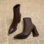 Women's pointed toe chunky heel ankle boots in dark brown