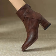 Women's pointed toe ankle boots with block heel in brown