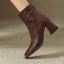 Women's pointed toe ankle boots with block heel in brown