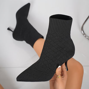 Women's pointed toe sock style ankle boots in black