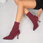 Women's pointed toe sock style ankle boots in burgundy